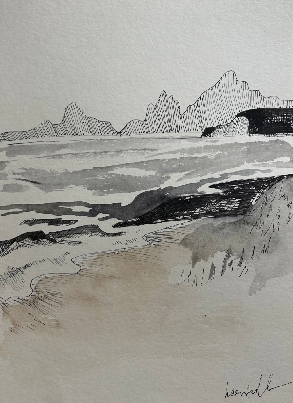 "Neutral Shoreline" Watercolor Print