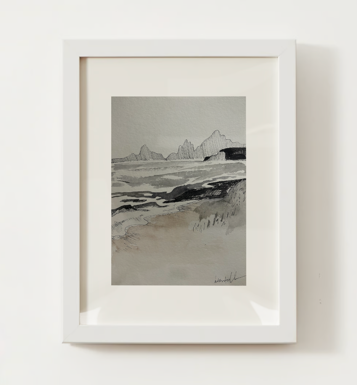 "Neutral Shoreline" Watercolor Print