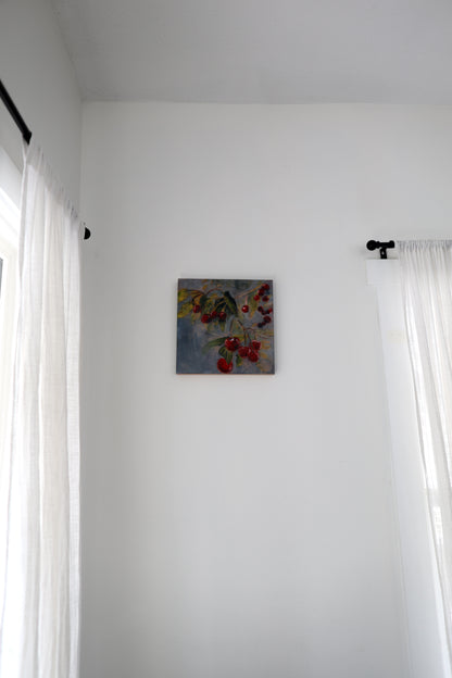 Cherries on the Riverbank: Original Oil Painting