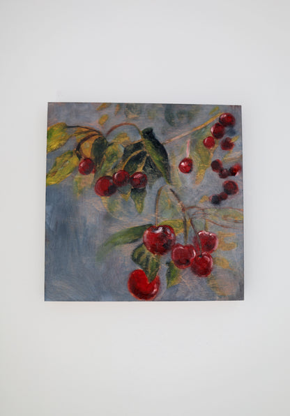 Cherries on the Riverbank: Original Oil Painting