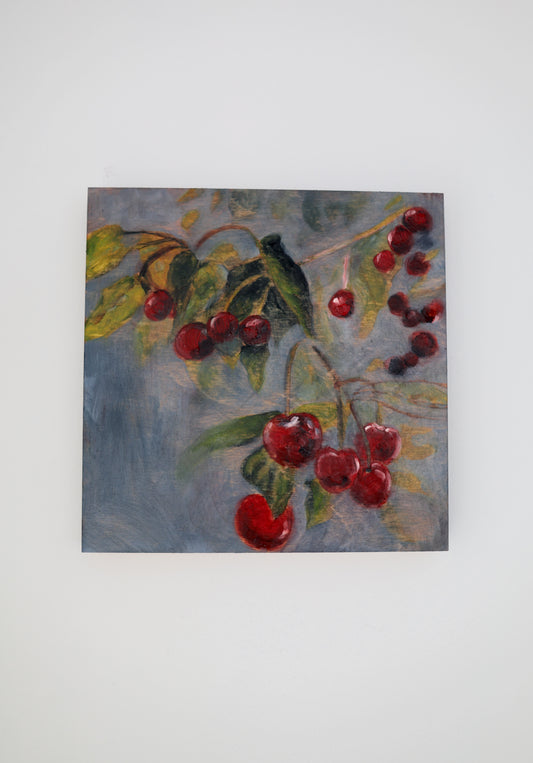Cherries on the Riverbank: Original Oil Painting