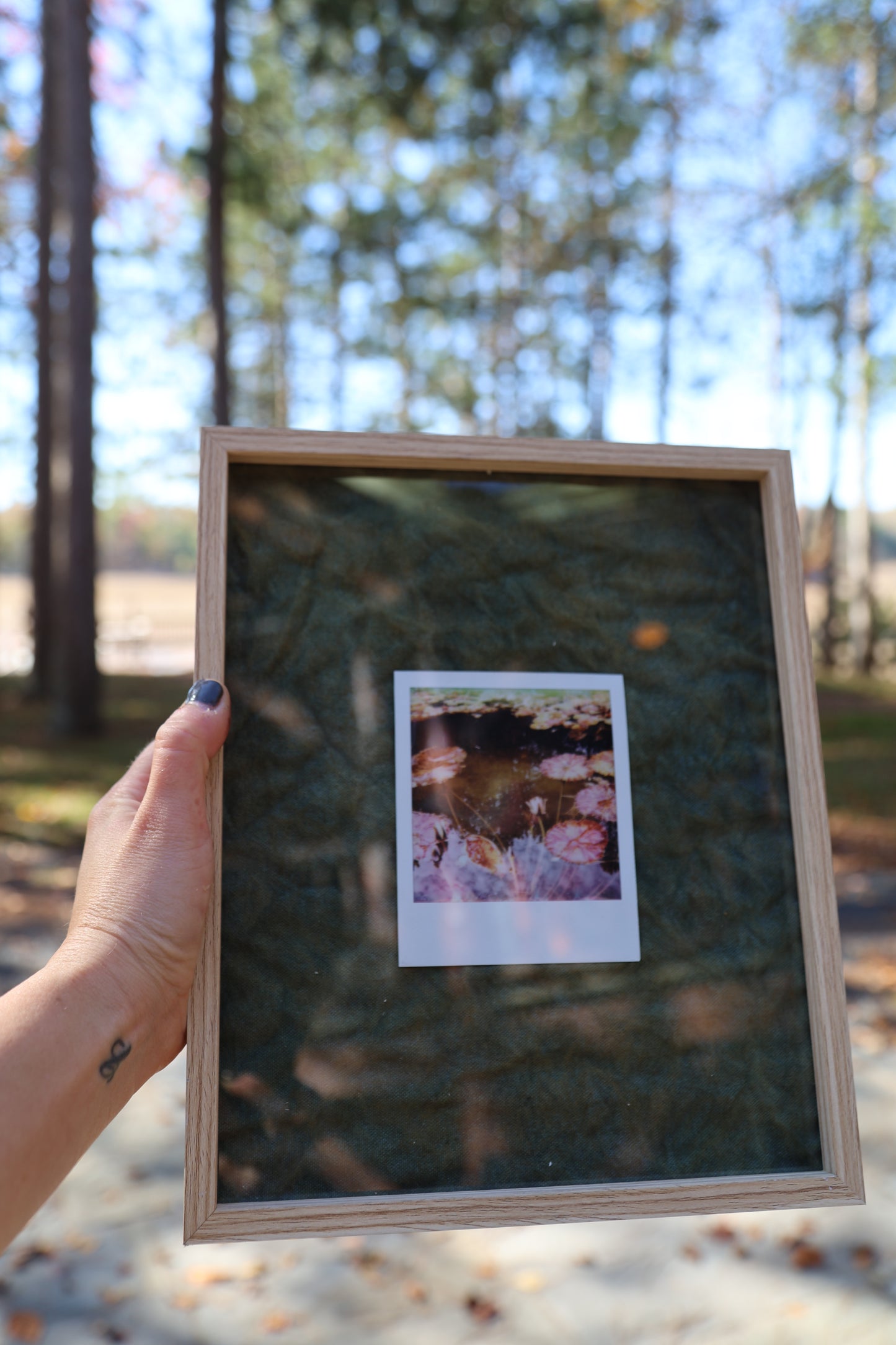 Polaroid in Raw Wood Frame: Lily Pads