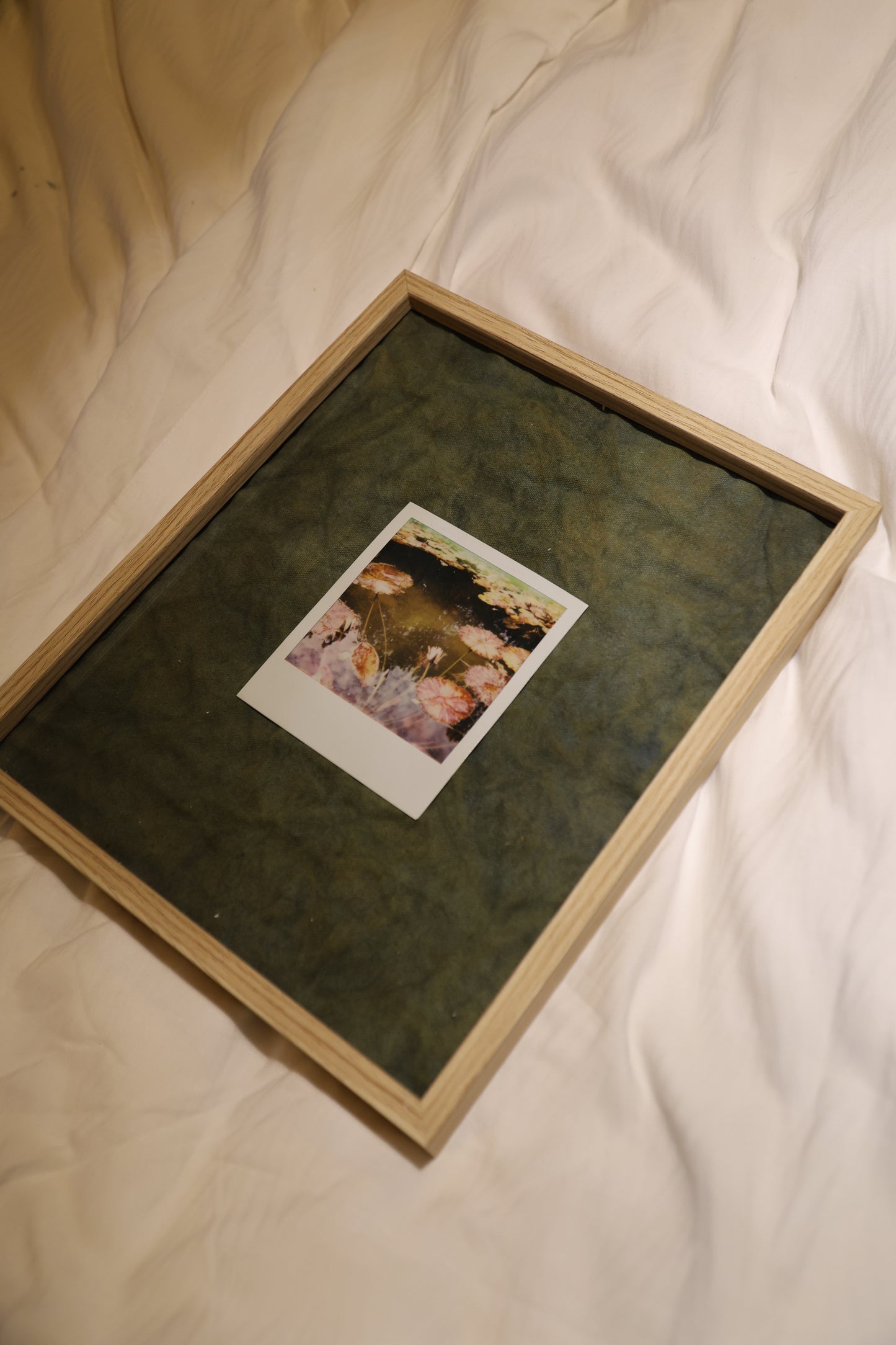 Polaroid in Raw Wood Frame: Lily Pads