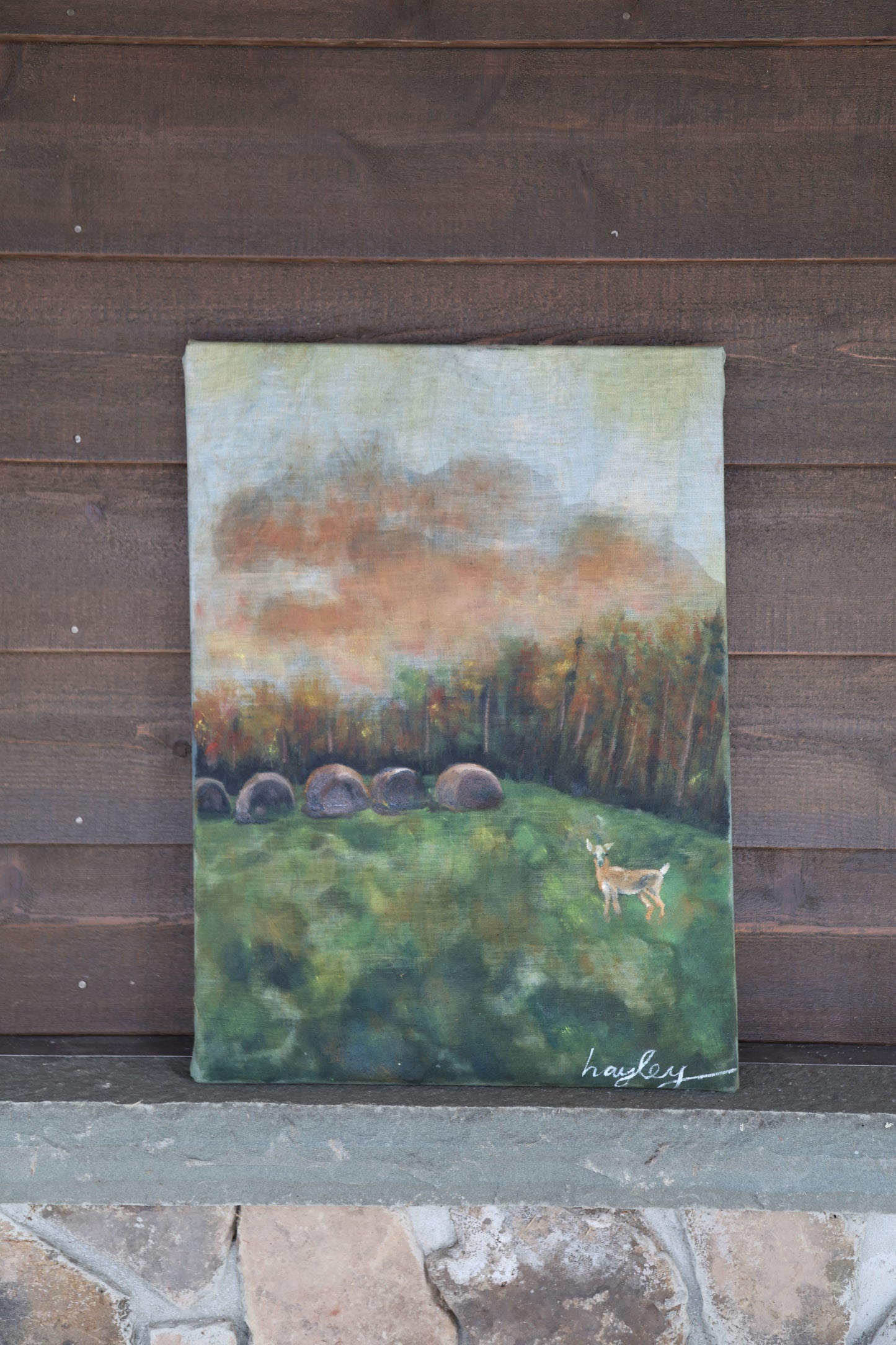 Grazing Deer: Original Oil Painting