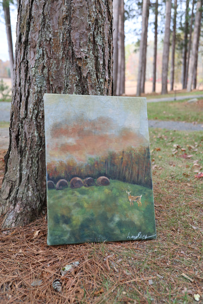 Grazing Deer: Original Oil Painting