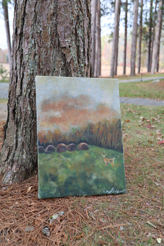 Grazing Deer: Original Oil Painting