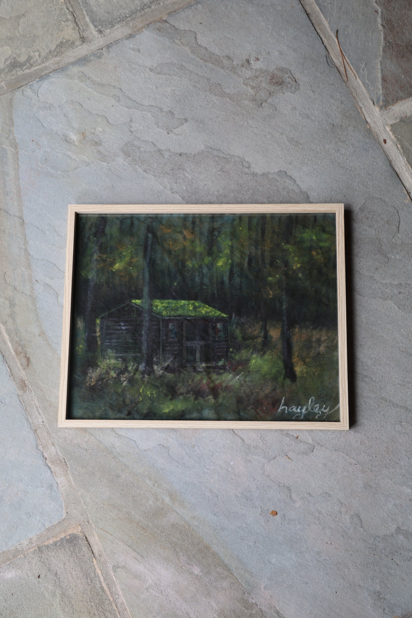 Cabin in the Woods: Framed Oil Painting