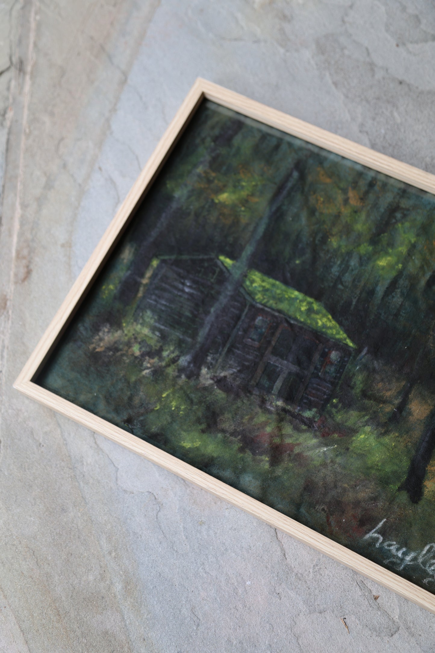 Cabin in the Woods: Framed Oil Painting