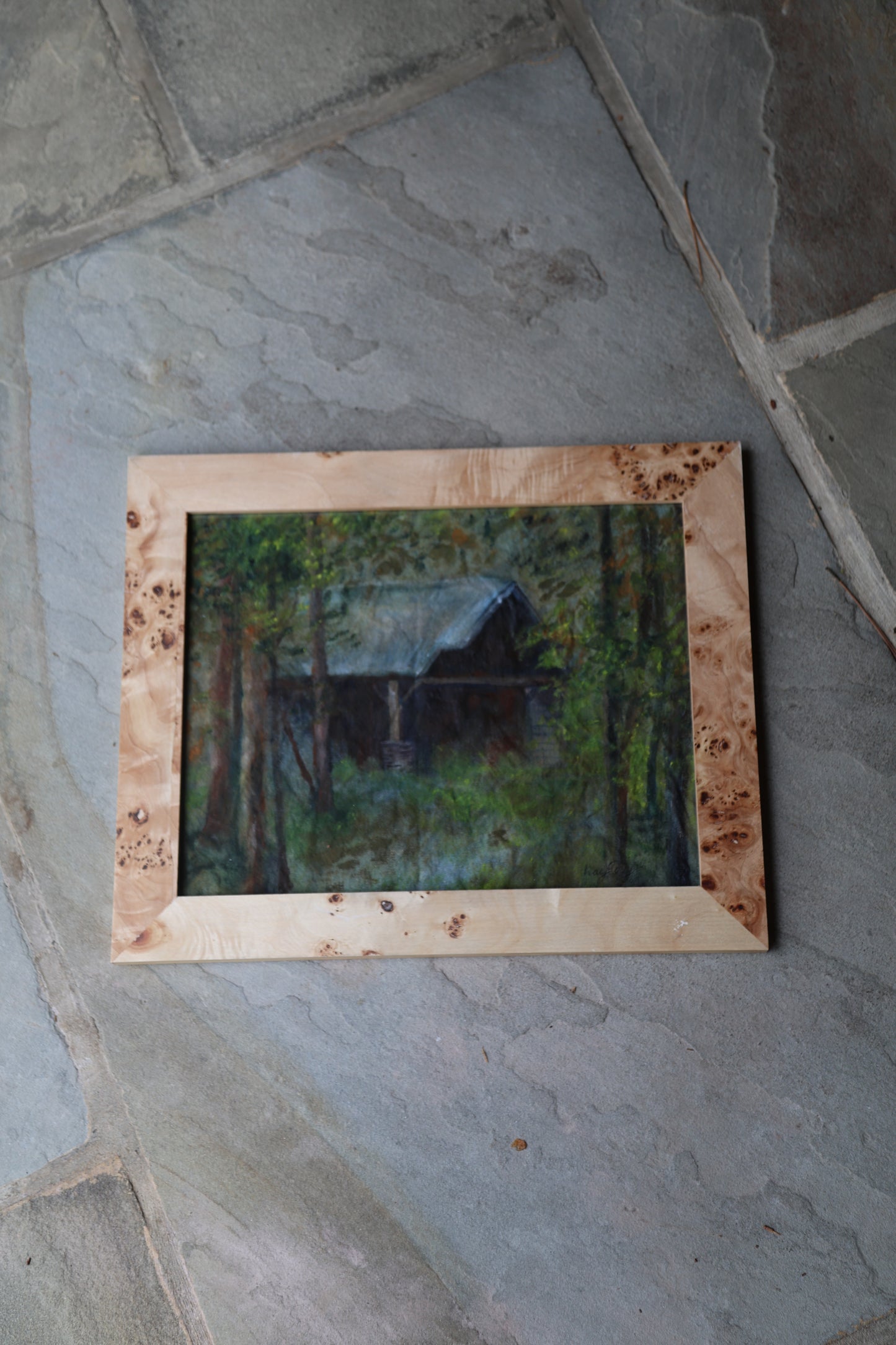 Lodge in the Woods: Framed Oil Painting