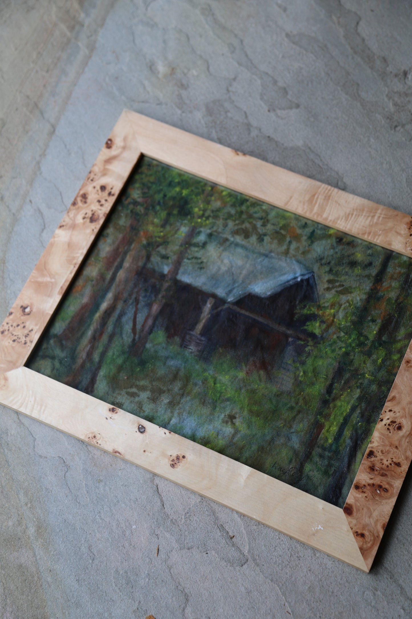 Lodge in the Woods: Framed Oil Painting