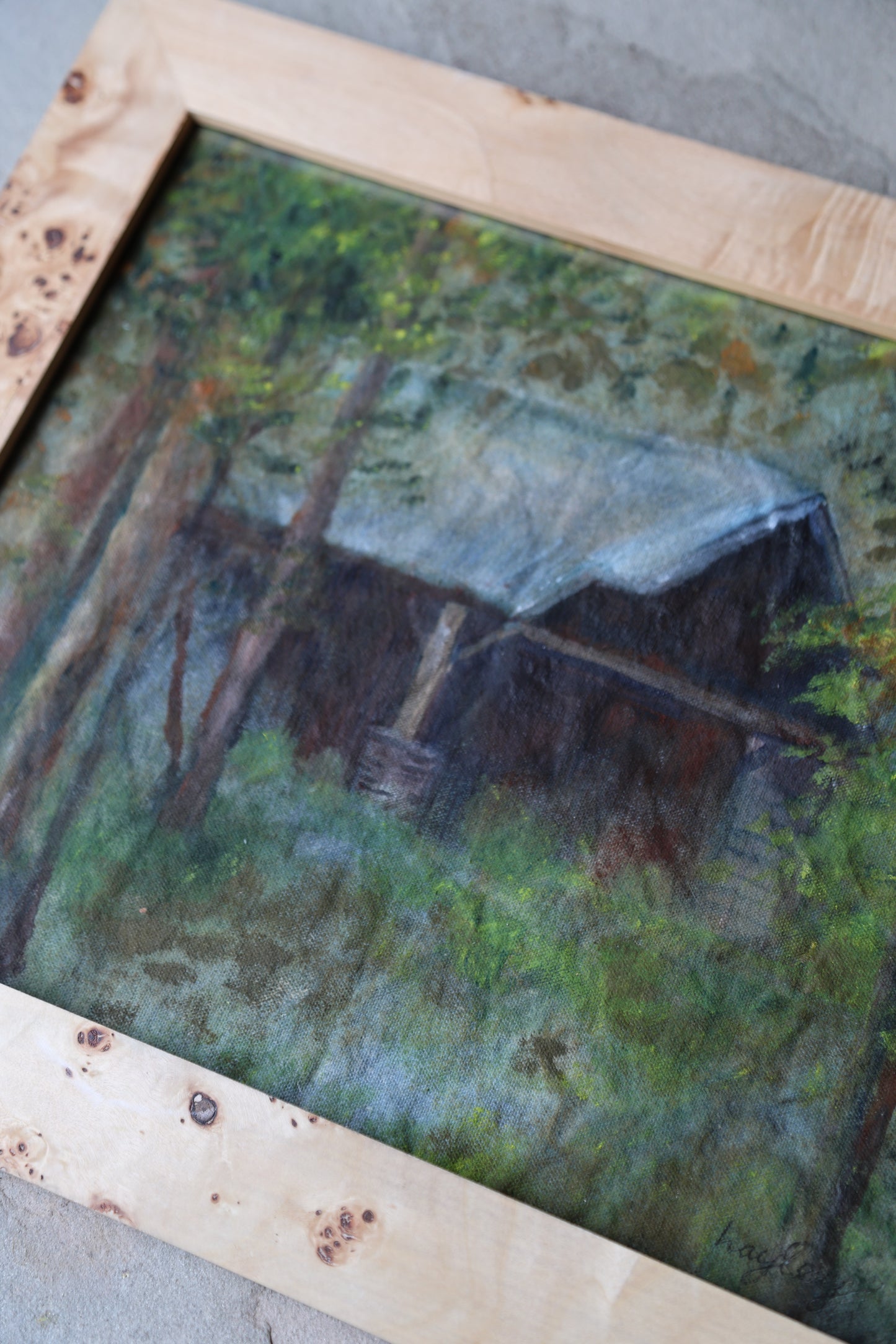 Lodge in the Woods: Framed Oil Painting
