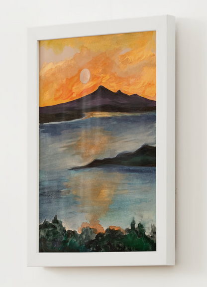 "Lakeside Cliffs at Sunset" Watercolor Print